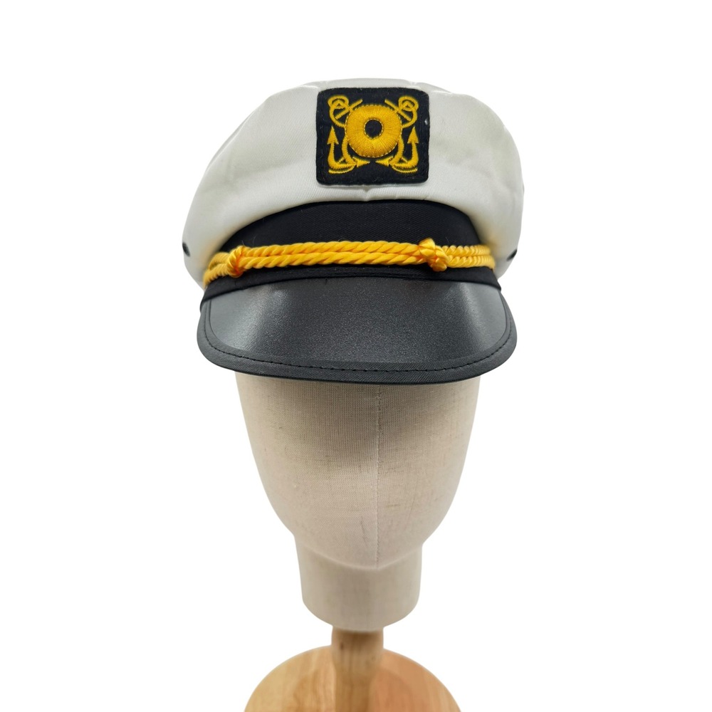 Jacobson Hat Vintage Yacht Captain Nautical Sailor Snapback Hat White Black Gold